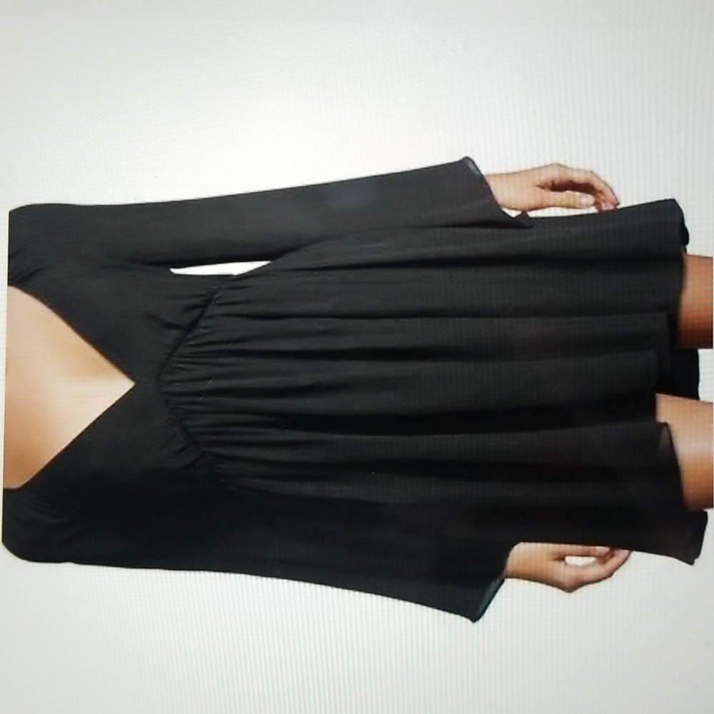Catherine Malandrino Black Pleated Mini Dress with Bell Sleeves